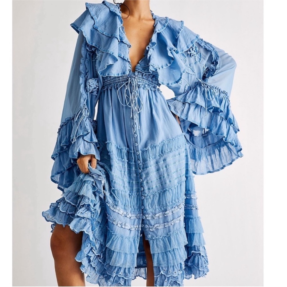 Fillyboo Lotus Duster Maxi Dress in Rain Song Blue